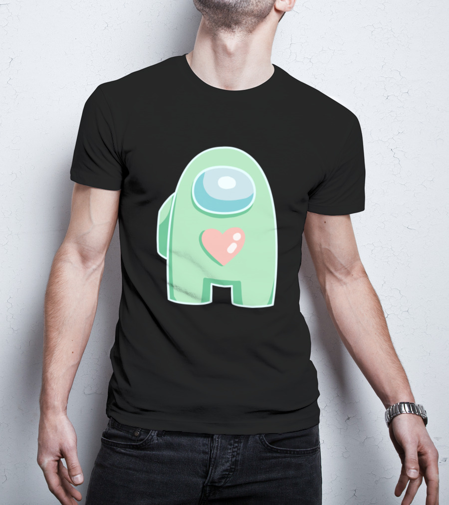 Green Among Us Crewmate With Heart T-Shirt