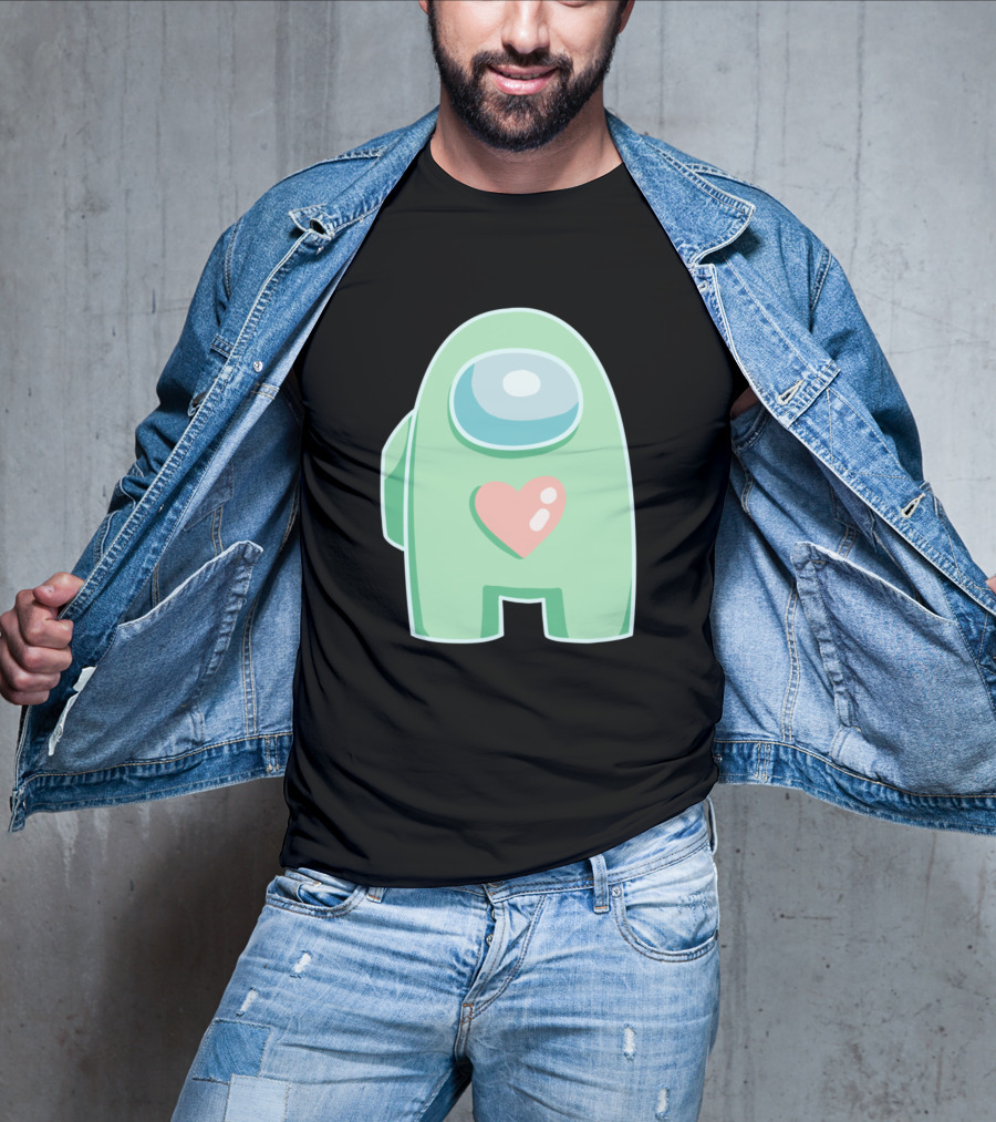 Green Among Us Crewmate With Heart T-Shirt