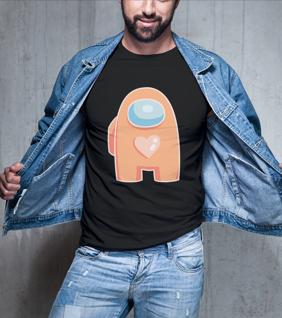 Orange Among Us Crewmate With Heart T-Shirt