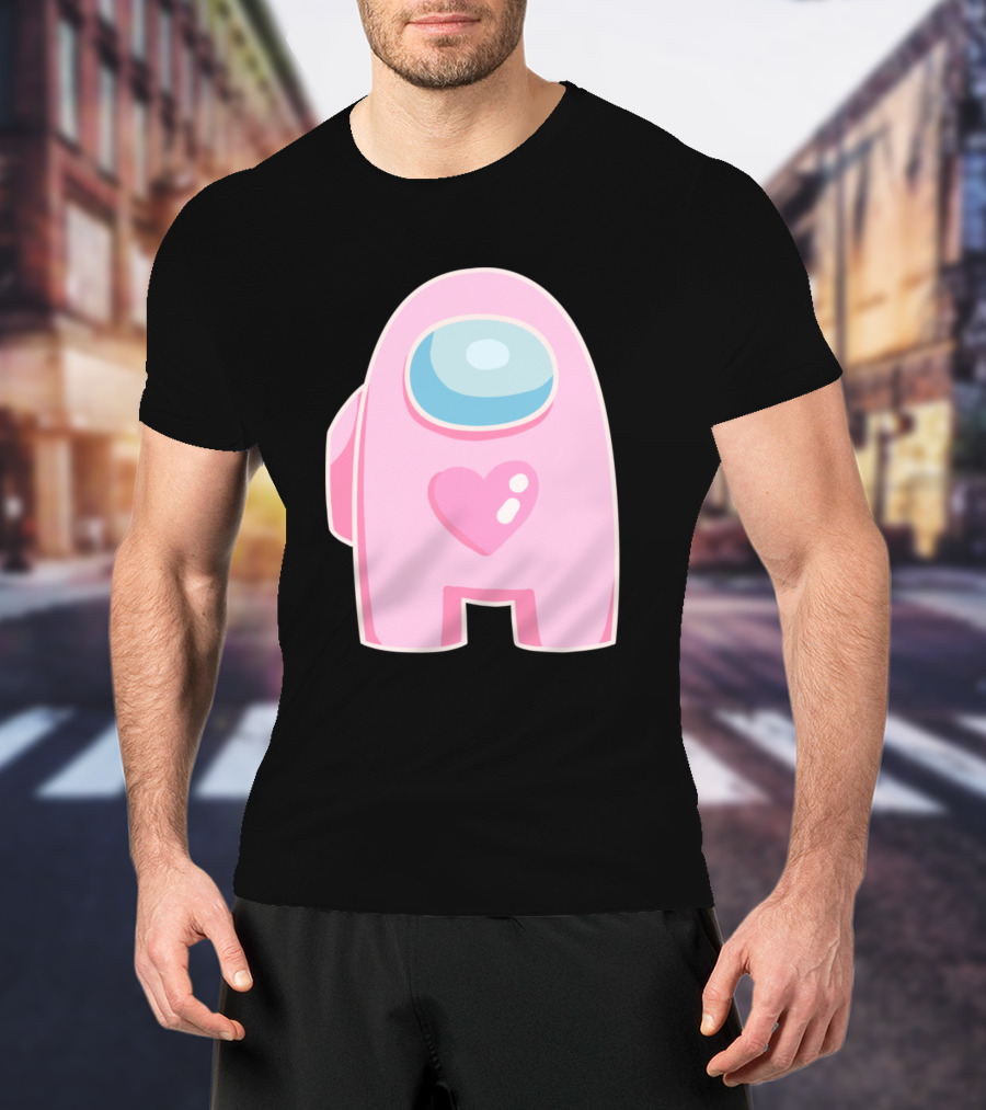 Pink Heart Among Us Crewmate Character T-Shirt