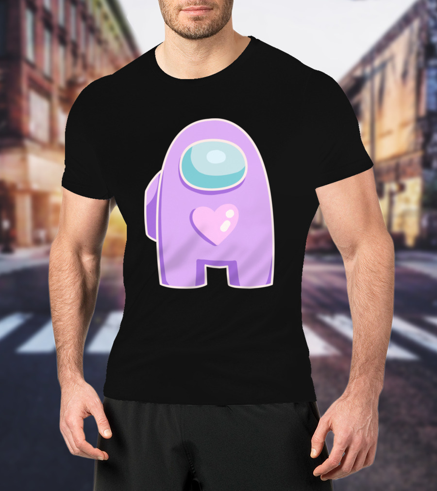 Purple Among Us Crewmate With Heart T-Shirt
