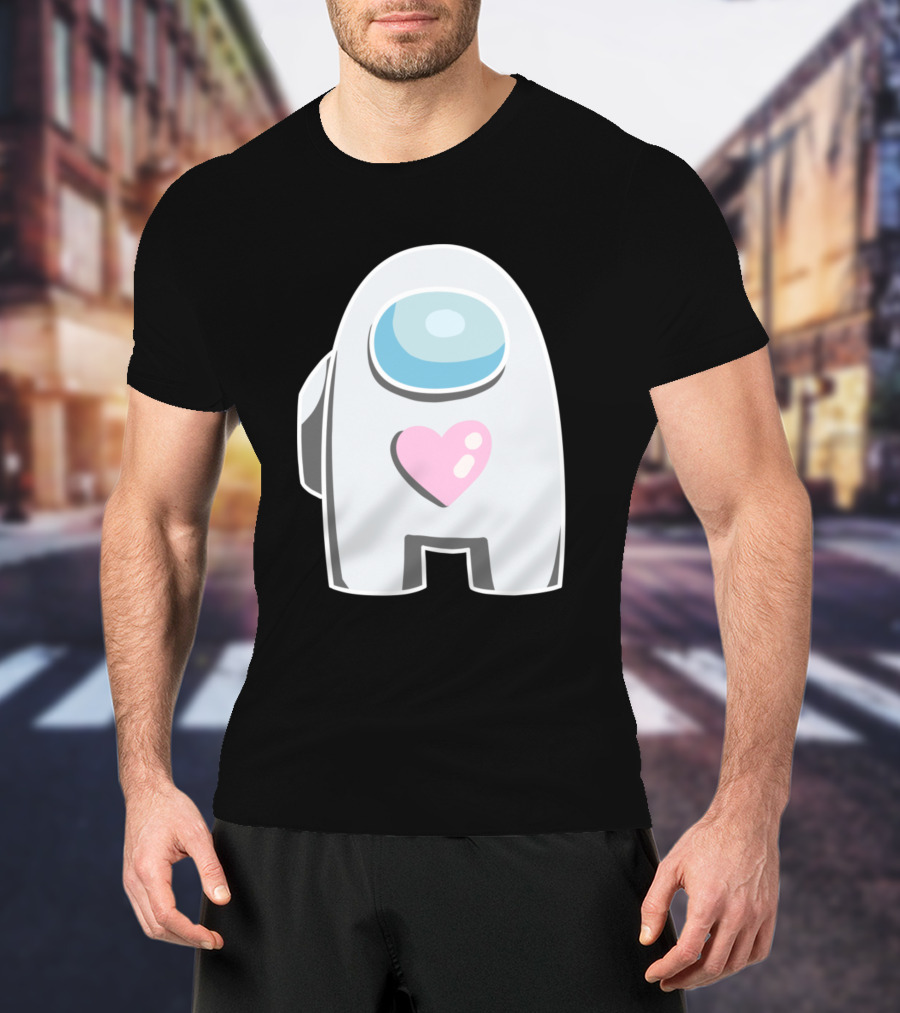 White Among Us Crewmate With Pink Heart T-Shirt