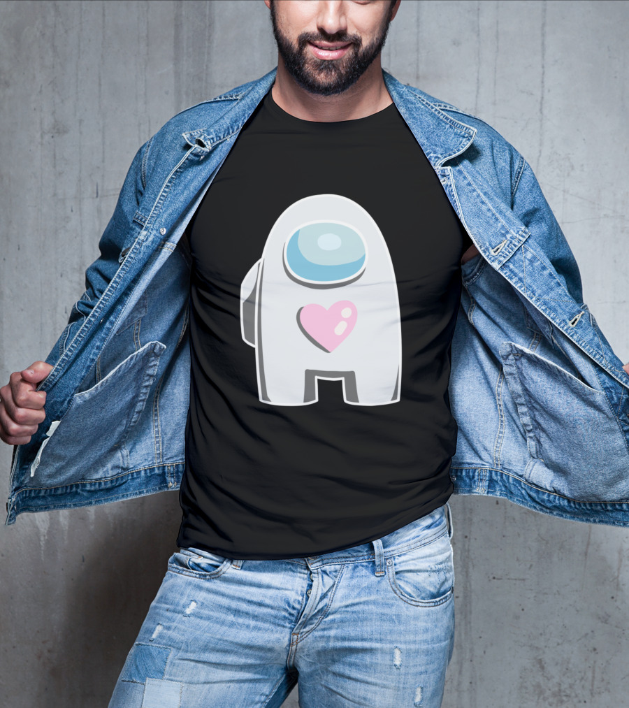 White Among Us Crewmate With Pink Heart T-Shirt