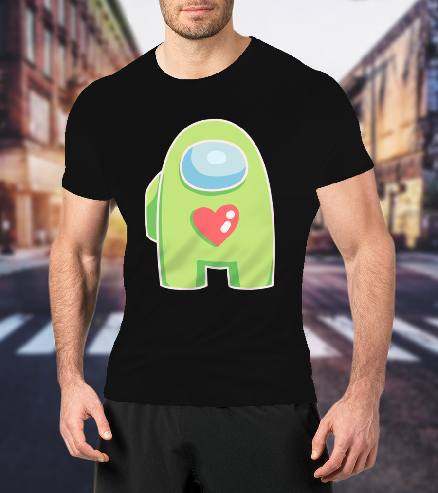 Yellow Green Among Us Crewmate With Heart T-Shirt