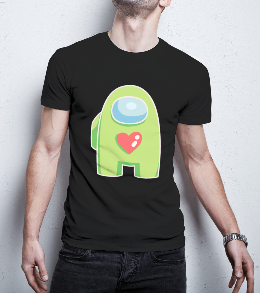 Yellow Green Among Us Crewmate With Heart T-Shirt