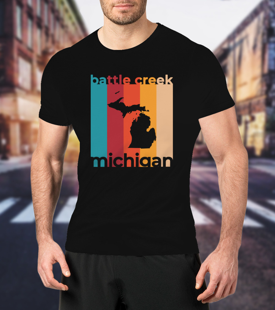 Battle Creek Michigan Michigan Silhouette Retro Stripes T-Shirt