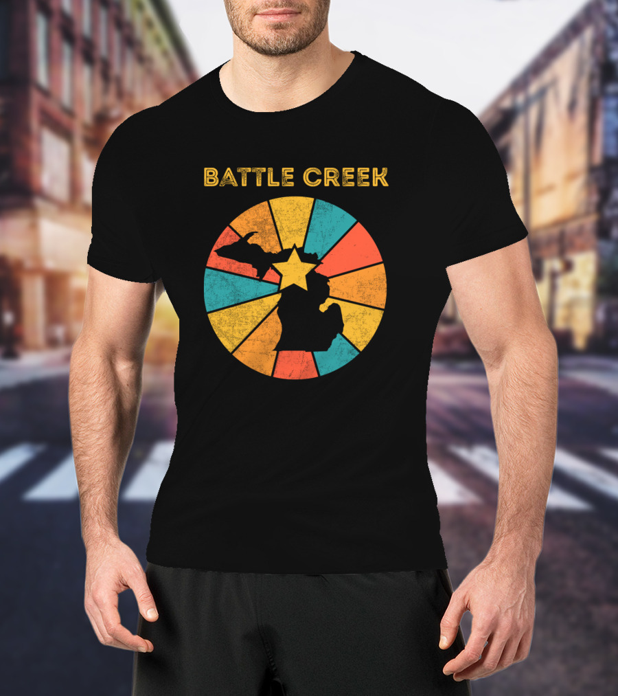 Battle Creek Michigan Vintage Retro Map Starburst T-Shirt