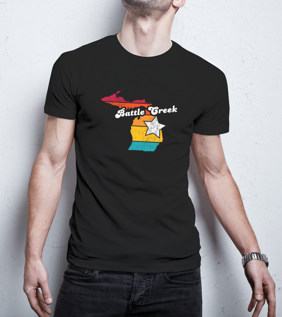 Battle Creek Michigan Retro Map With Star T-Shirt