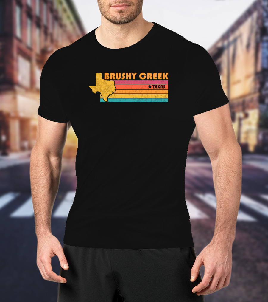 Brushy Creek Texas Vintage Stripes And Star Map T-Shirt