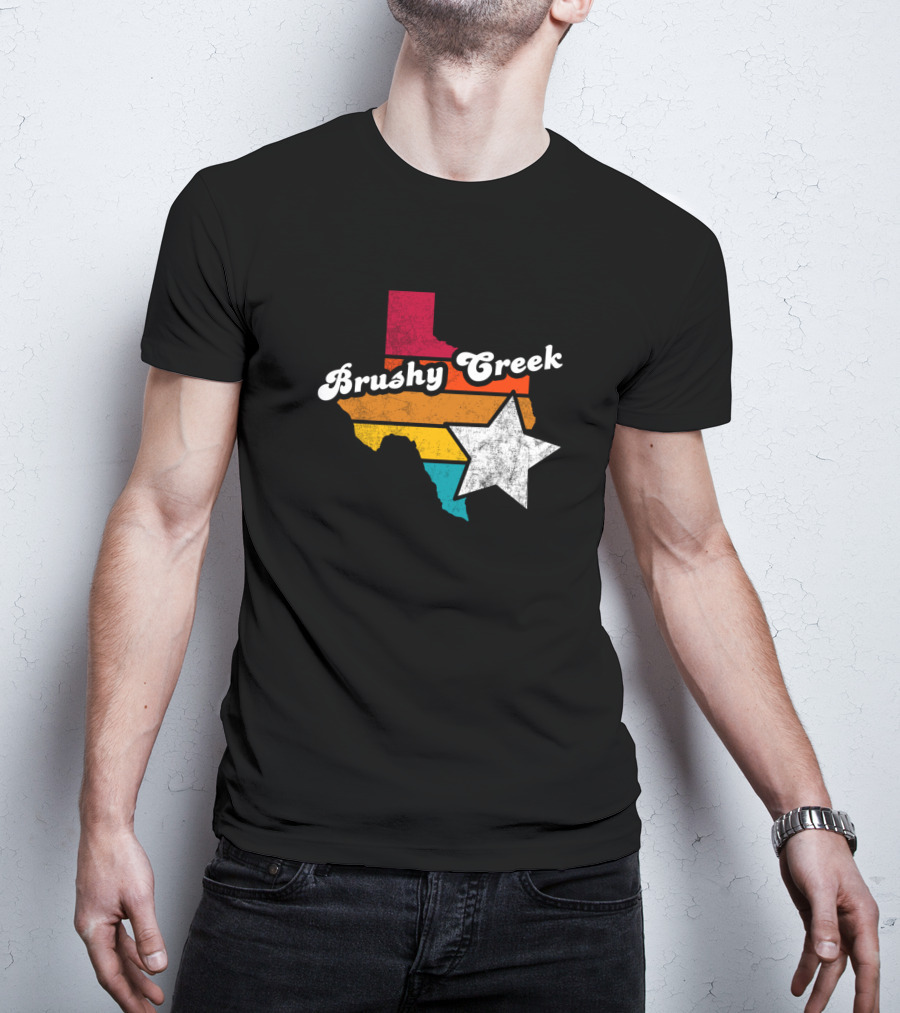 Brushy Creek Texas Retro Texas Map With Star T-Shirt