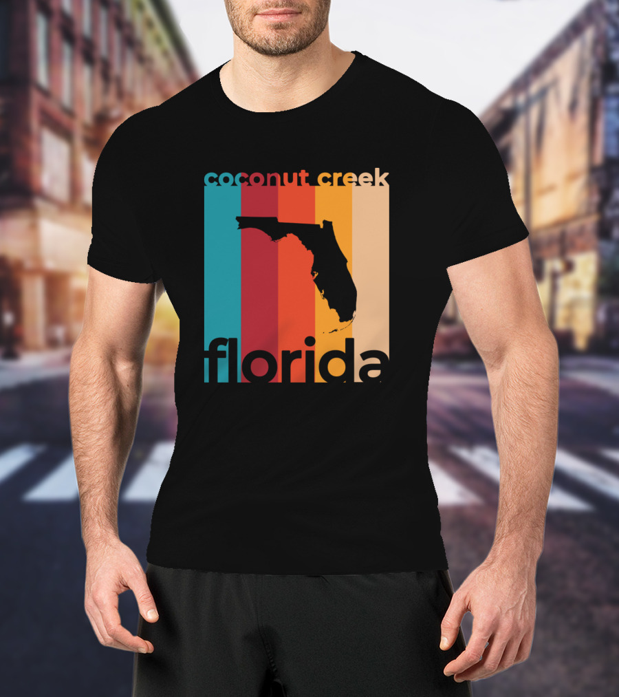 Coconut Creek Florida Vintage State Silhouette Retro Stripes T-Shirt