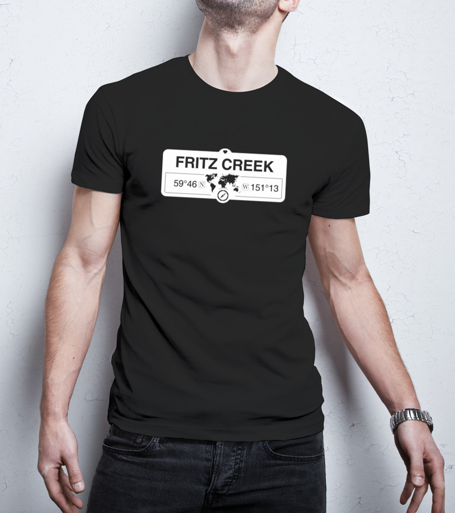 Fritz Creek 59°46'N 151°13'W Alaska Map Coordinates With World Map T-Shirt