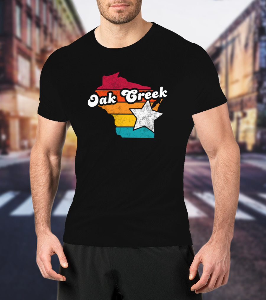 Oak Creek Wisconsin Retro Map With Star T-Shirt