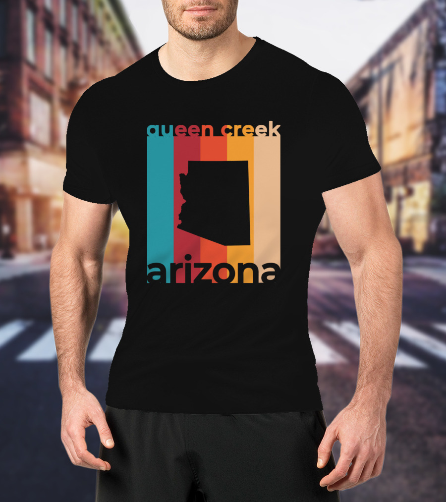 Queen Creek Arizona Retro Stripes Map T-Shirt