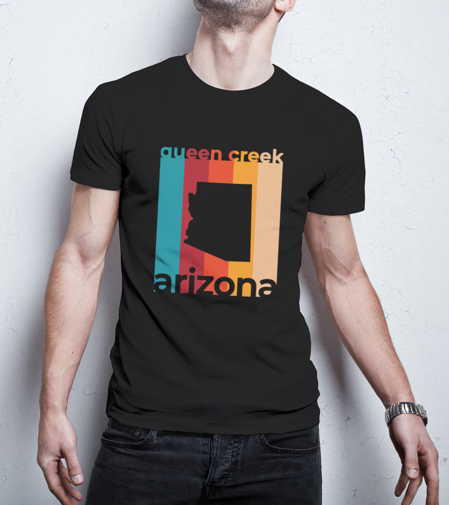 Queen Creek Arizona Retro Stripes Map T-Shirt