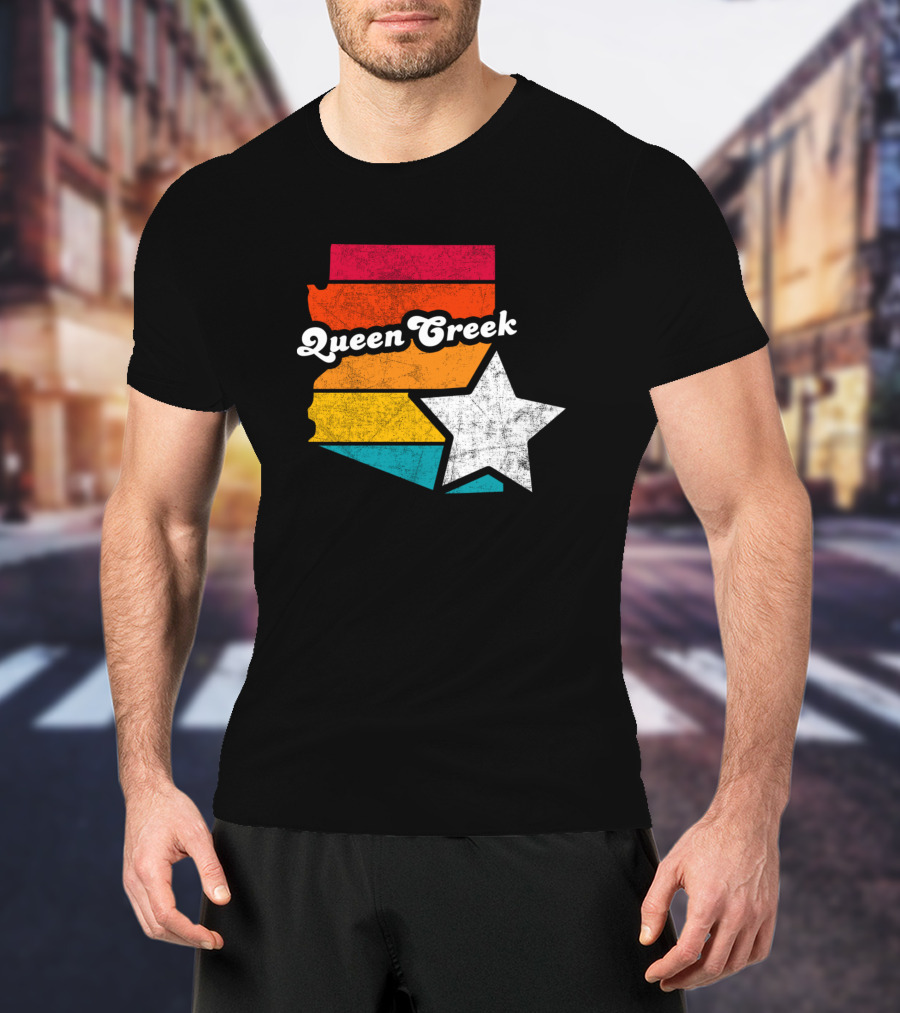 Queen Creek Arizona Vintage Map Star Retro Stripe T-Shirt