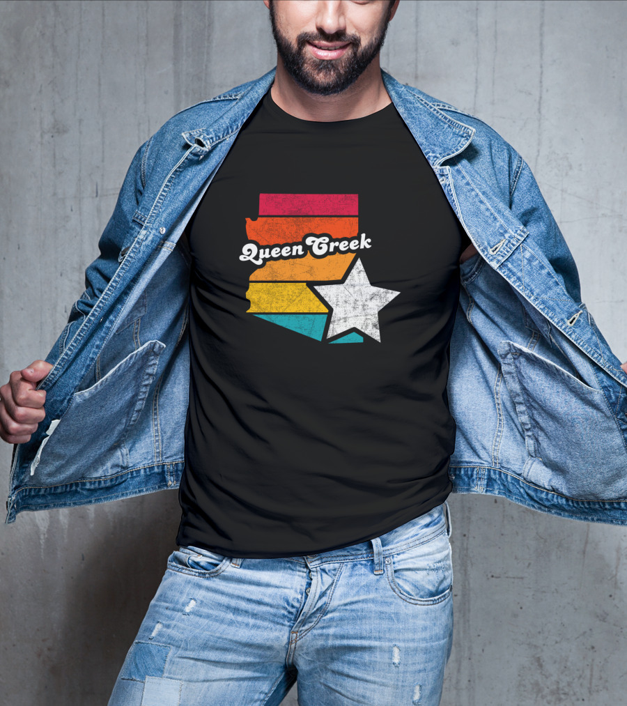 Queen Creek Arizona Vintage Map Star Retro Stripe T-Shirt