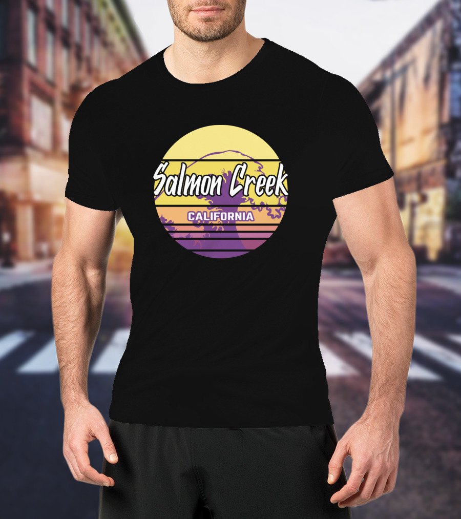 Salmon Creek California Retro Wave Sunset Circle T-Shirt