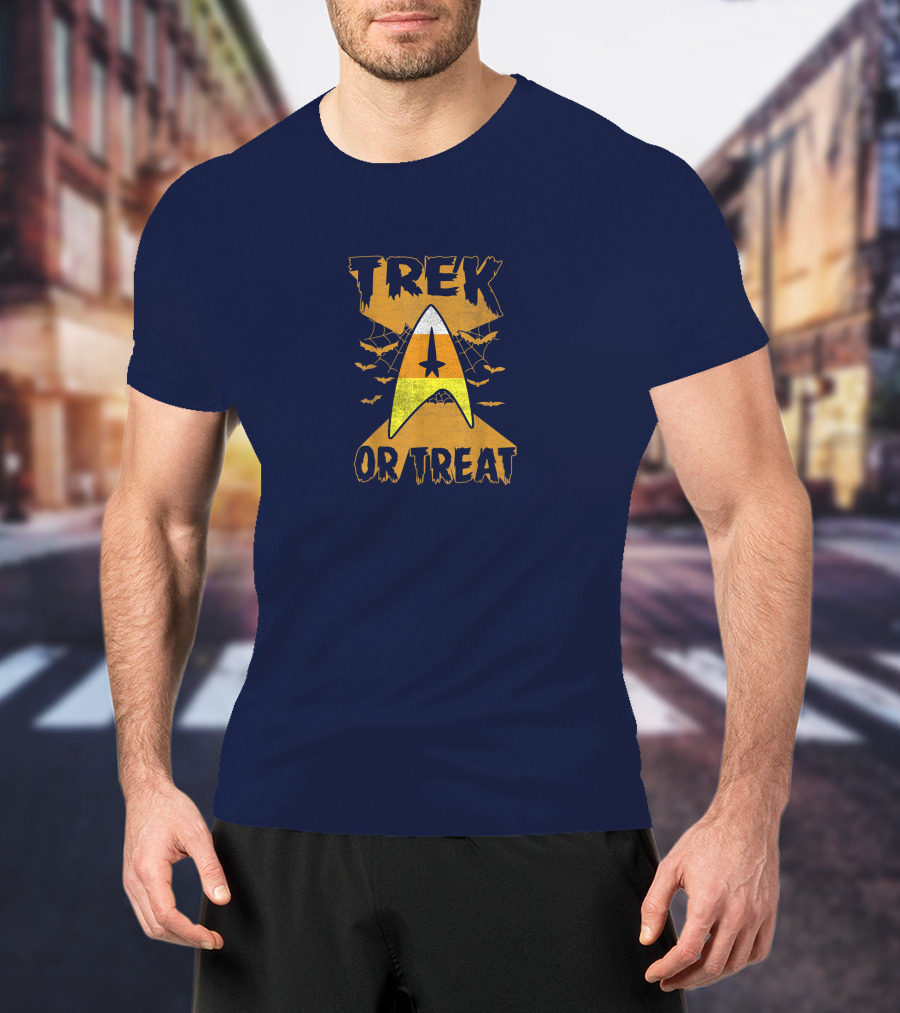 Star Trek Trek Or Treat Candy Corn Symbol With Bats And Webs T-Shirt