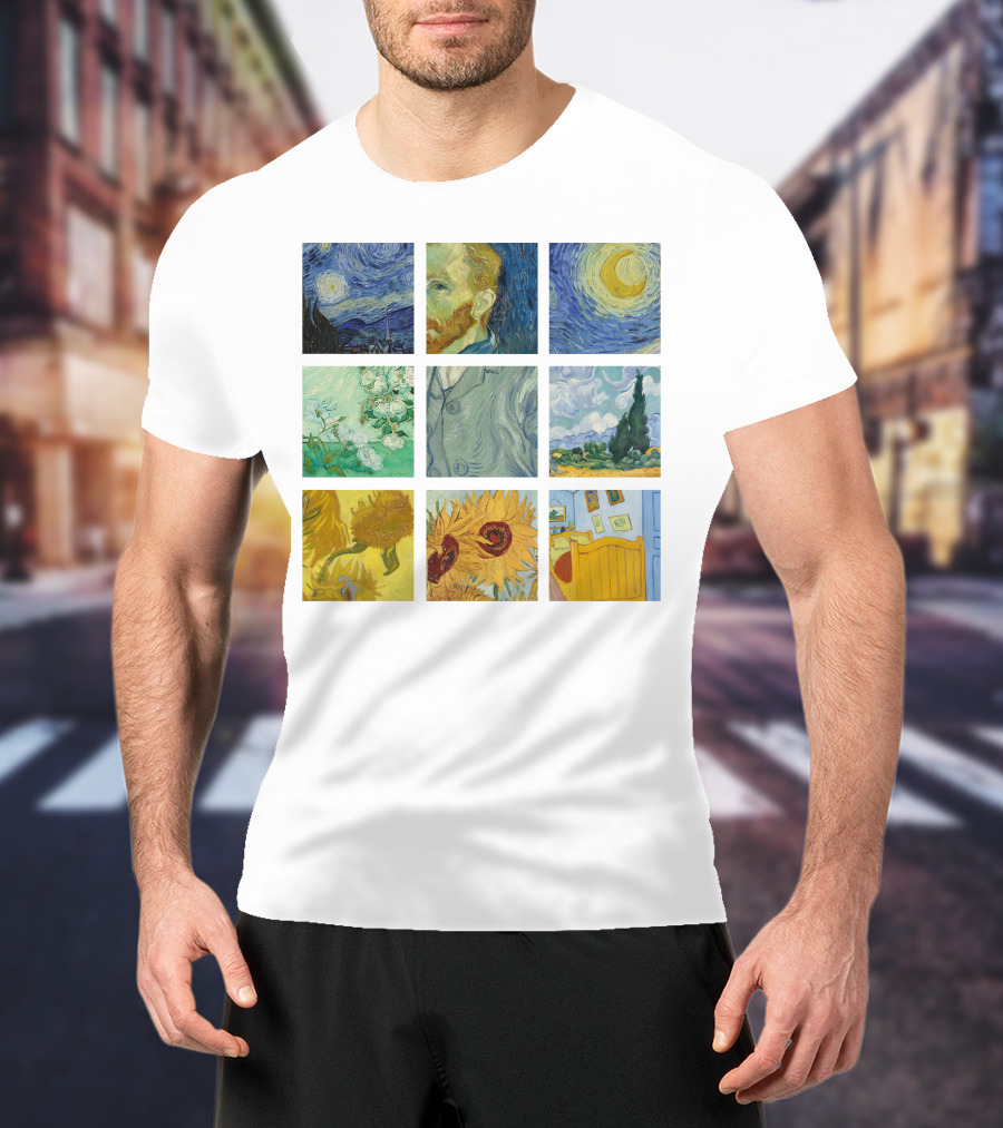 Vincent Van Gogh's Starry Night Sunflowers Bedroom Almond Blossom Cypress Self-Portrait Painting Collection 01 T-Shirt