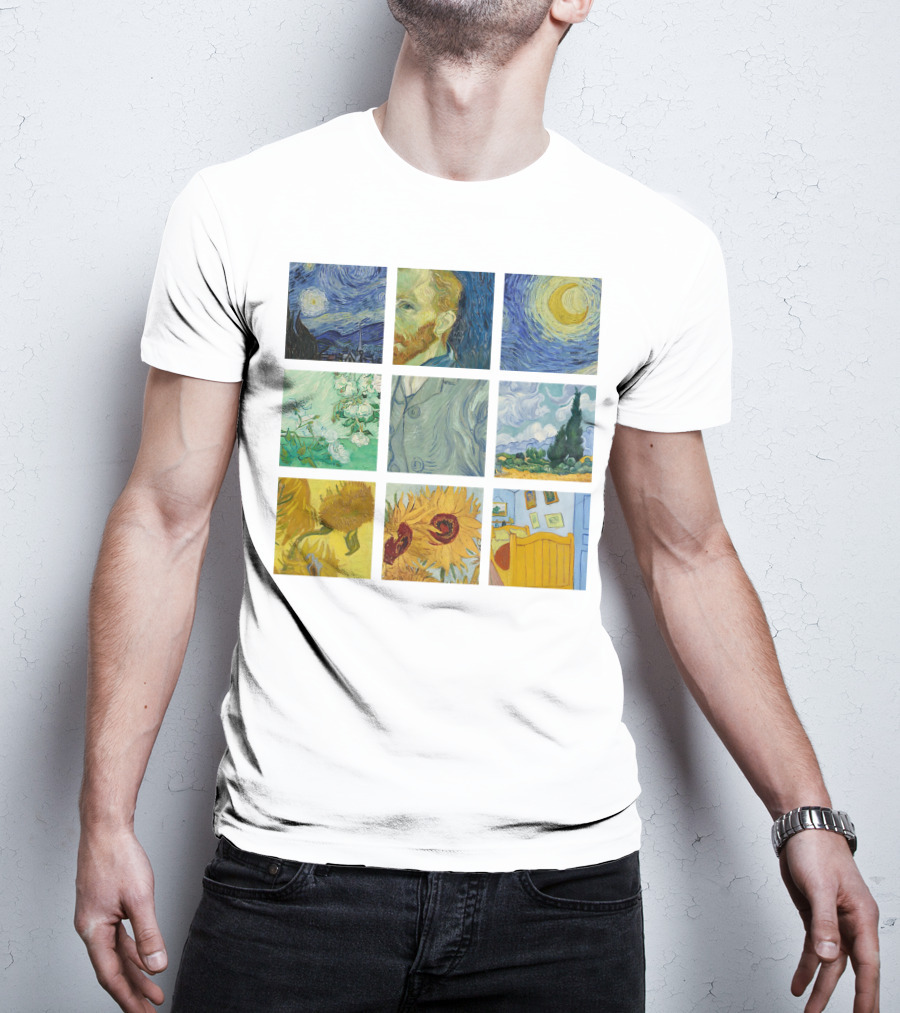 Vincent Van Gogh's Starry Night Sunflowers Bedroom Almond Blossom Cypress Self-Portrait Painting Collection 01 T-Shirt