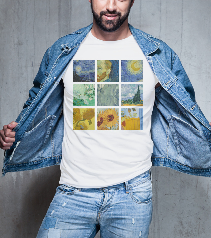 Vincent Van Gogh's Starry Night Sunflowers Bedroom Almond Blossom Cypress Self-Portrait Painting Collection 01 T-Shirt