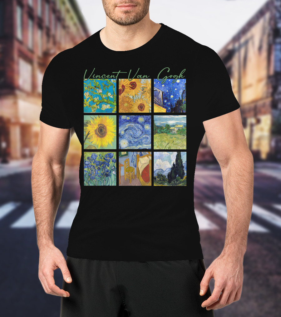 Vincent Van Gogh Almond Blossoms Sunflowers Starry Night Irises Bedroom Cypress T-Shirt
