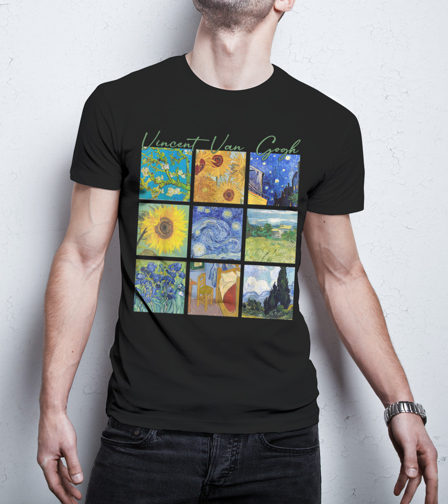 Vincent Van Gogh Almond Blossoms Sunflowers Starry Night Irises Bedroom Cypress T-Shirt