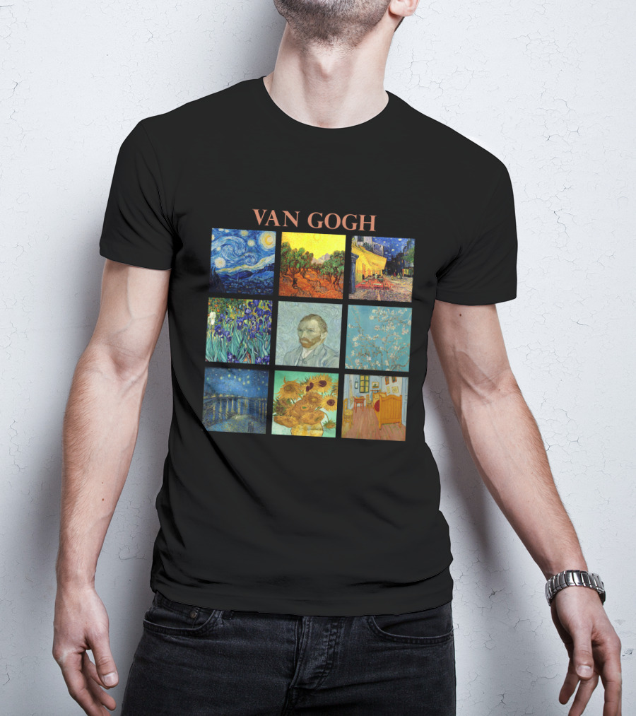 Van Gogh Starry Night Sunflowers Irises Café Terrace Almond Blossoms Portrait Bedroom T-Shirt