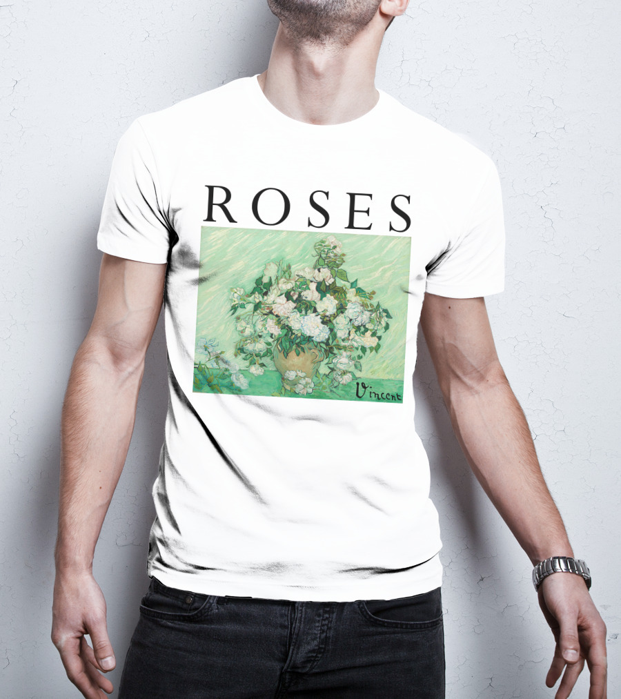 ROSES Vincent Van Gogh Green Floral Painting T-Shirt