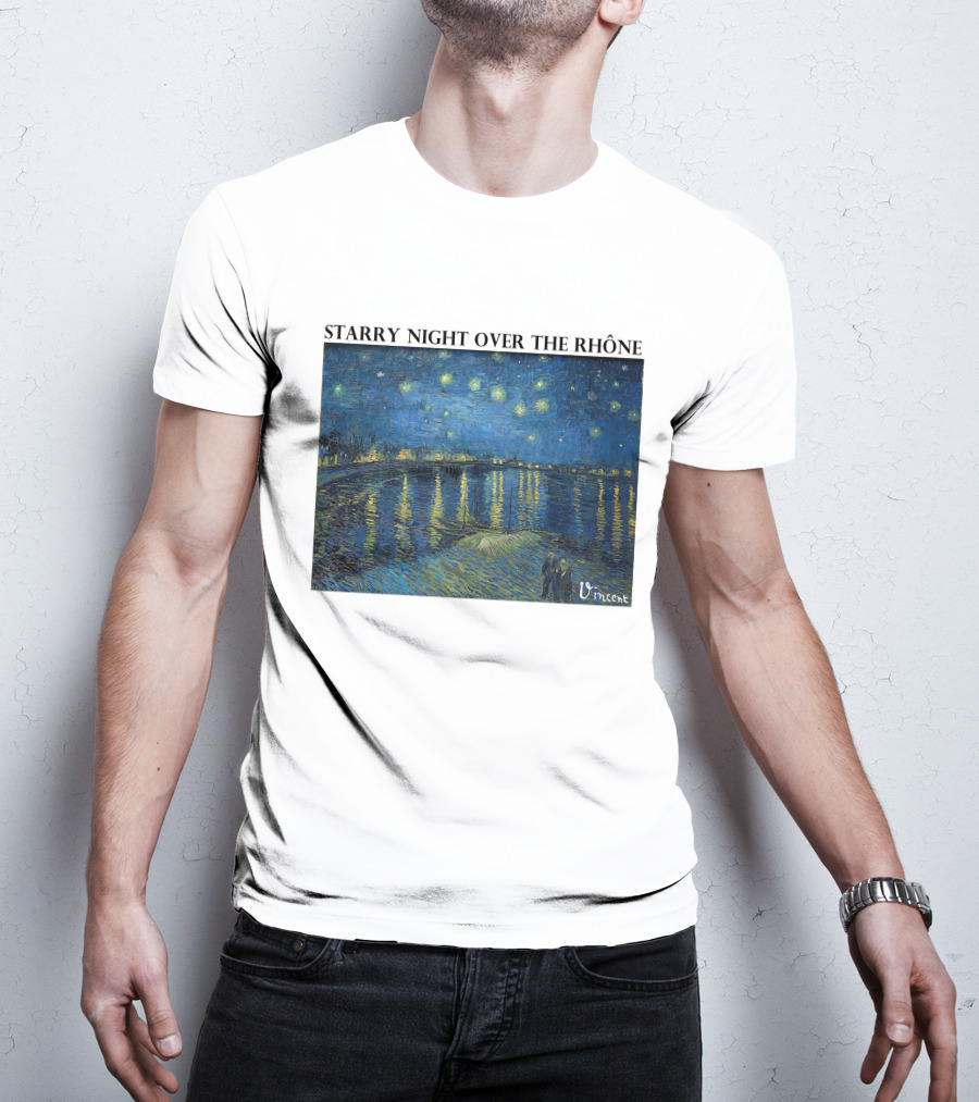 Starry Night Over The Rhône Vincent Van Gogh Vivid Blue Waterscape T-Shirt