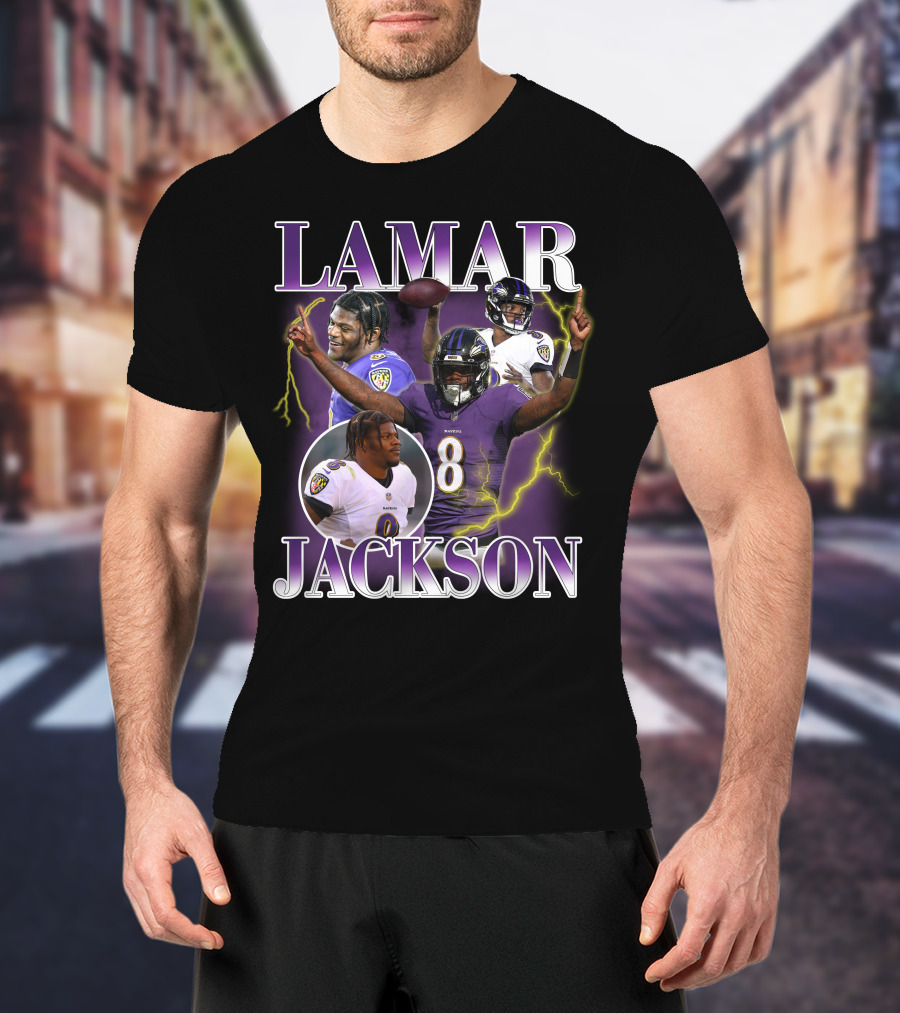 LAMAR JACKSON Baltimore Ravens Quarterback Collage T-Shirt