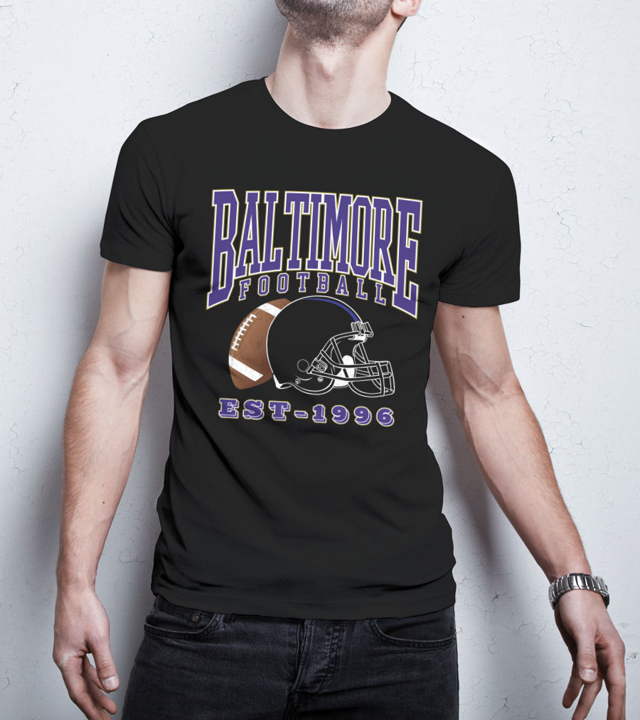 Baltimore Football EST-1996 Helmet And Ball Retro Sports T-Shirt