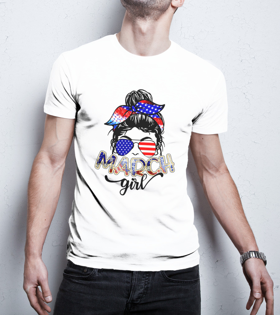 MARCH Girl American Flag Bandana Sunglasses T-Shirt