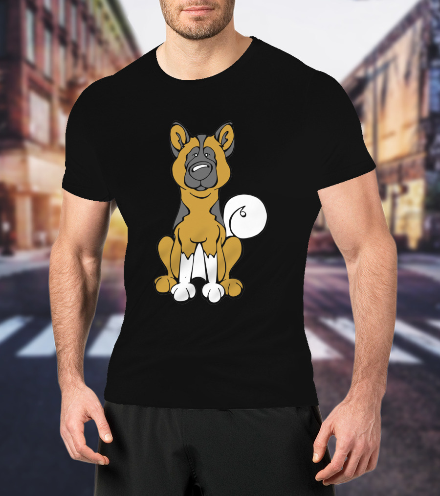 Akita Dog Black And White Cartoon T-Shirt