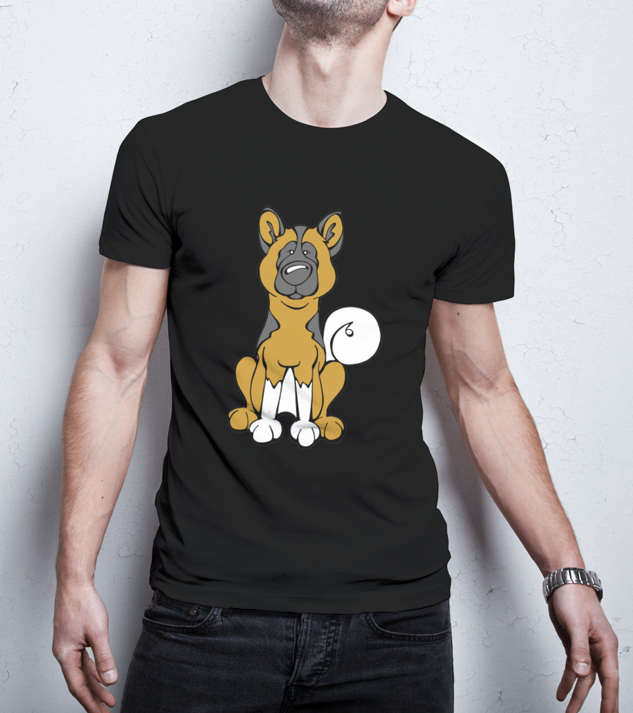 Akita Dog Black And White Cartoon T-Shirt