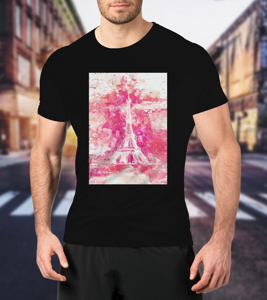 Artistic Xliv Eiffel Tower Paris 119278 Pink Splatter T-Shirt