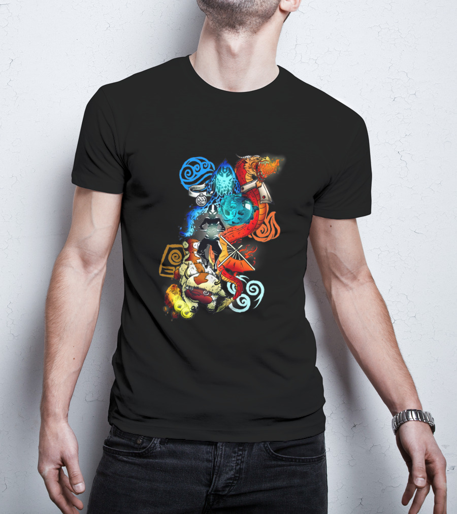 Avatar Bending Elements With Water, Earth, Fire, Air Symbols And Creatures 4828 T-Shirt