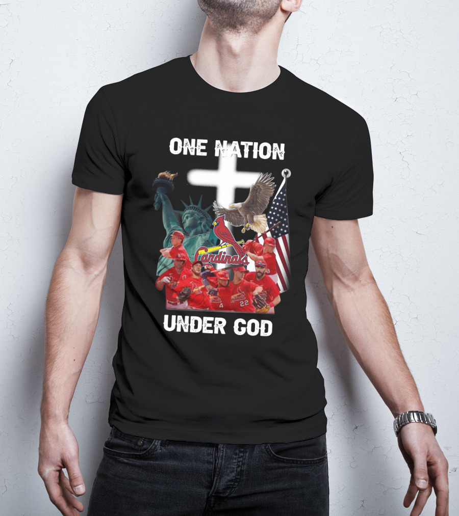 St Louis Cardinals One Nation Under God Liberty Statue Eagle Flag T-Shirt