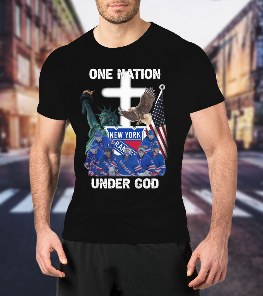 New York Rangers One Nation Under God Statue Of Liberty Flag And Eagle T-Shirt