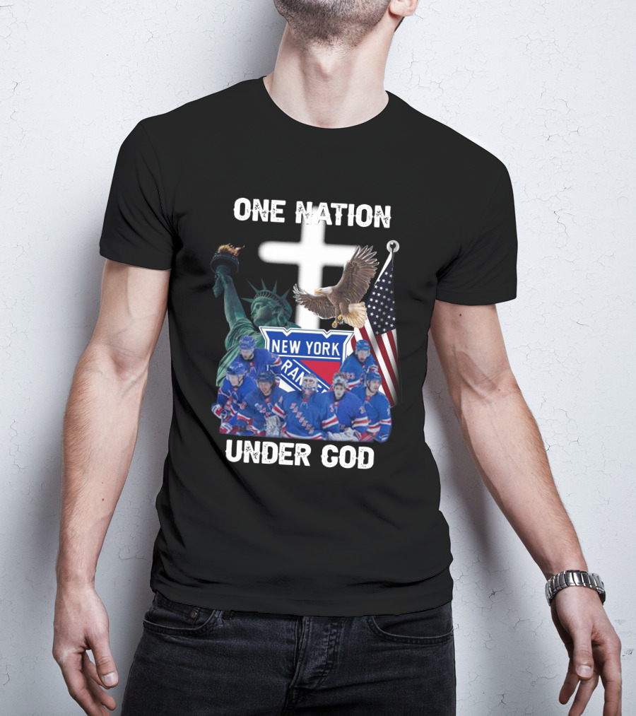 New York Rangers One Nation Under God Statue Of Liberty Flag And Eagle T-Shirt