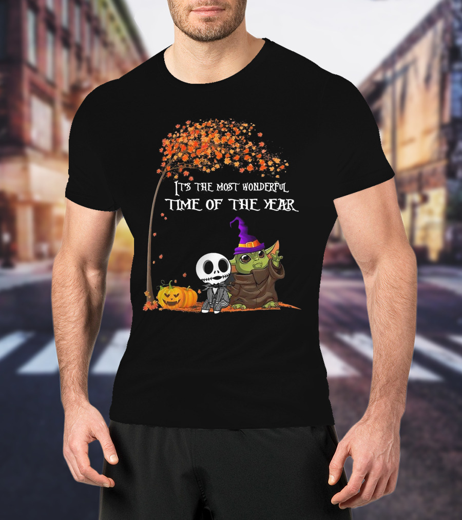 Baby Yoda Jack Skellington Halloween It's The Most Wonderful Time Of The Year T-Shirt