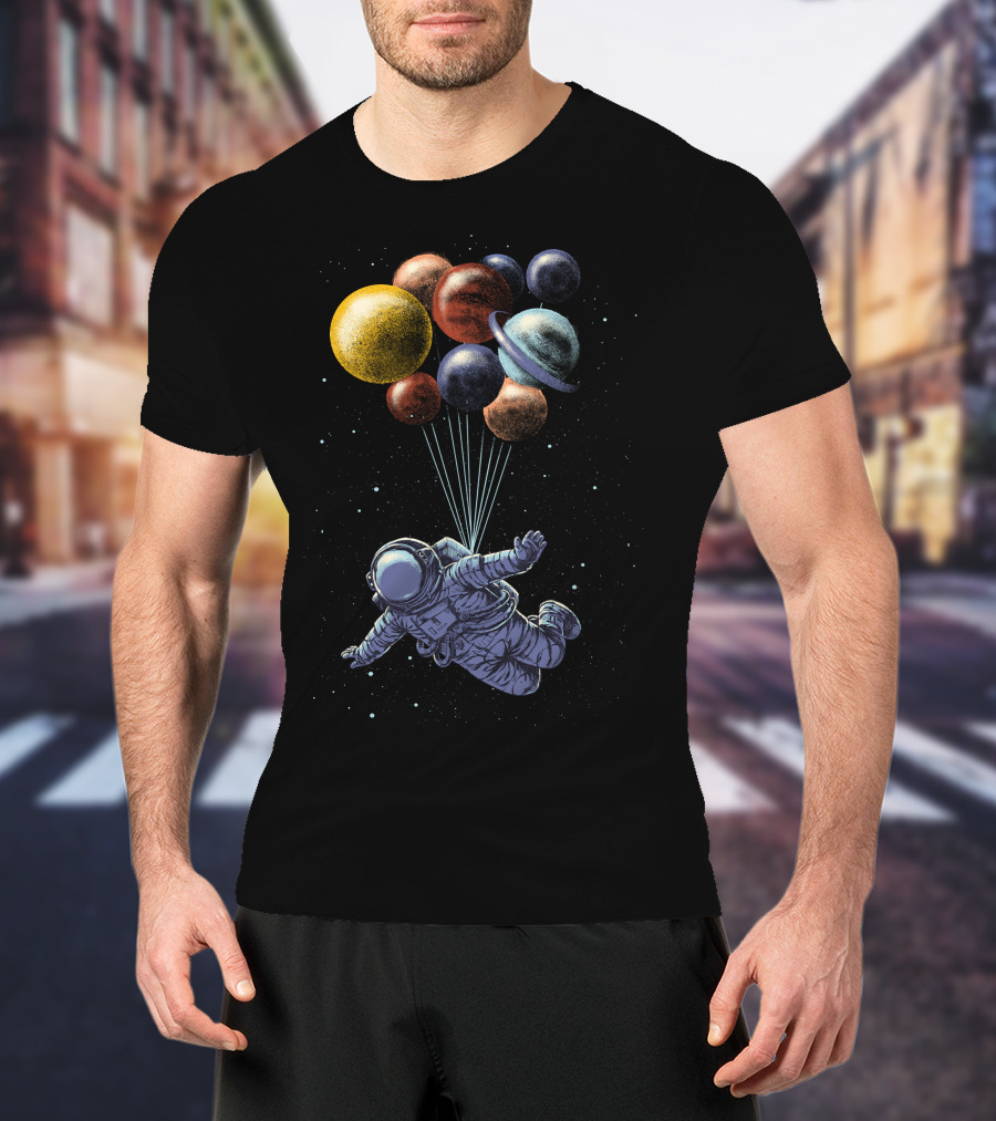 Space Travel Astronaut With Planet Balloons T-Shirt