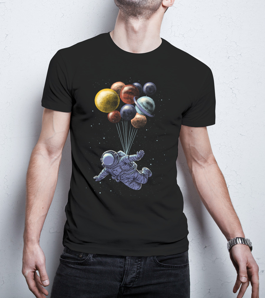 Space Travel Astronaut With Planet Balloons T-Shirt