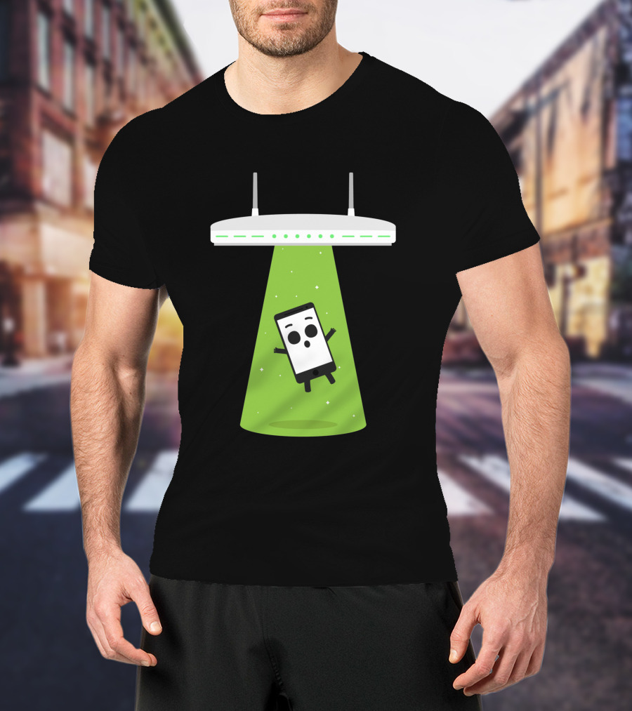 Abduction Wifi Alien Spaceship With Smartphone Character T-Shirt