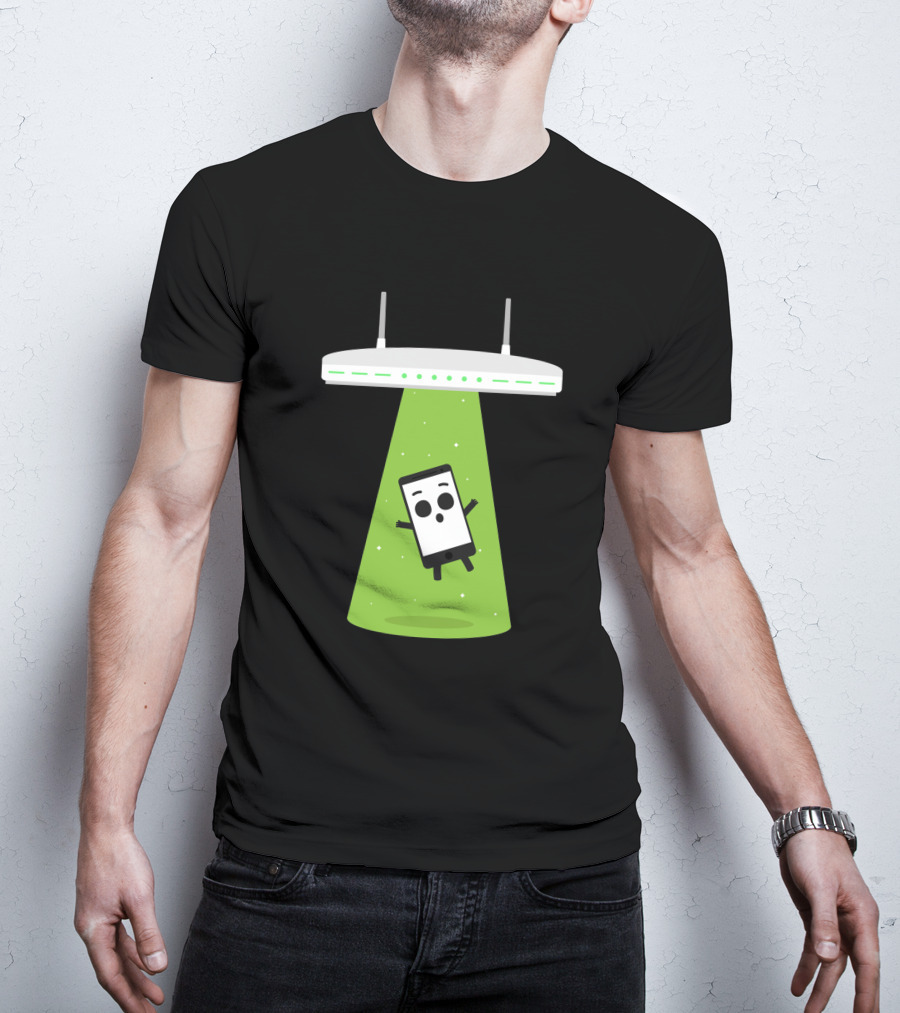 Abduction Wifi Alien Spaceship With Smartphone Character T-Shirt