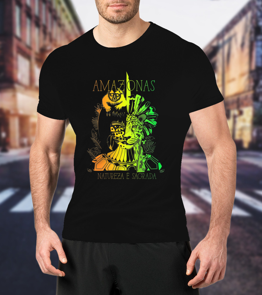 AMAZONAS Natureza É Sagrada 373731 Jaguar Lemur Jungle Spirit T-Shirt