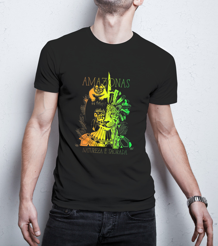 AMAZONAS Natureza É Sagrada 373731 Jaguar Lemur Jungle Spirit T-Shirt