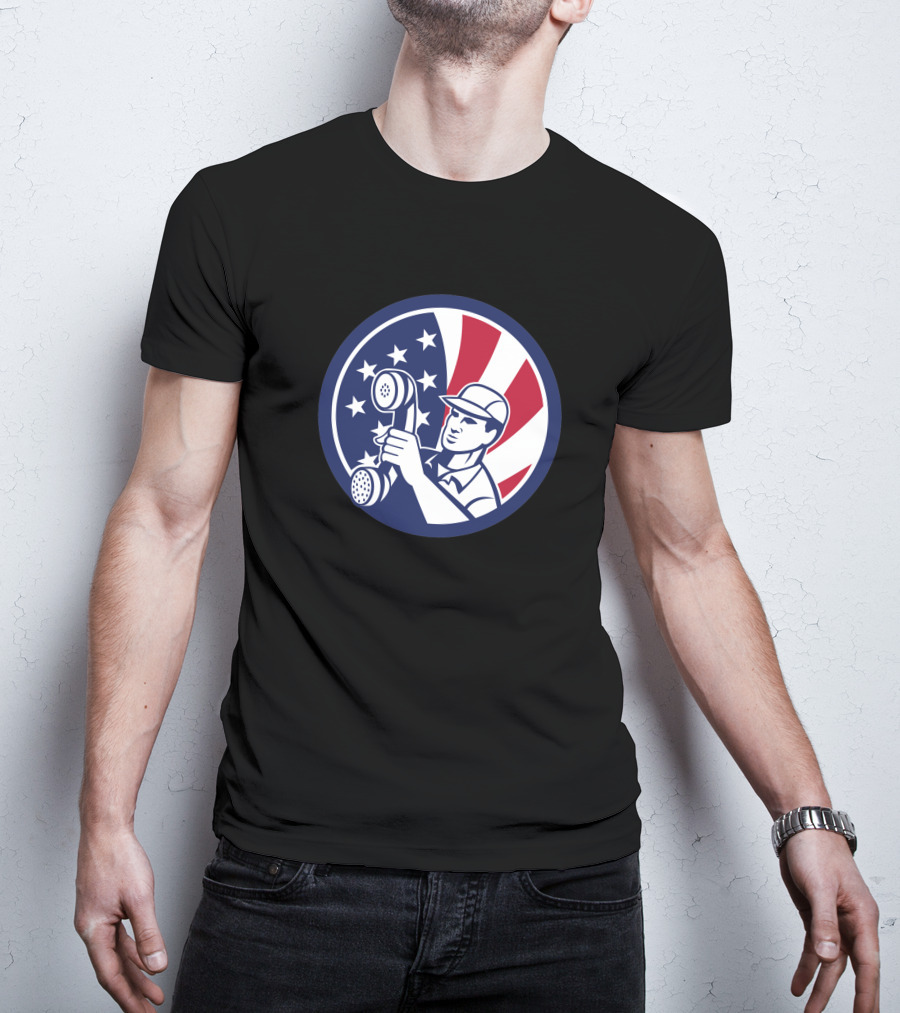 American Telephone Installation Repair Patriotic Worker Vintage Emblem T-Shirt