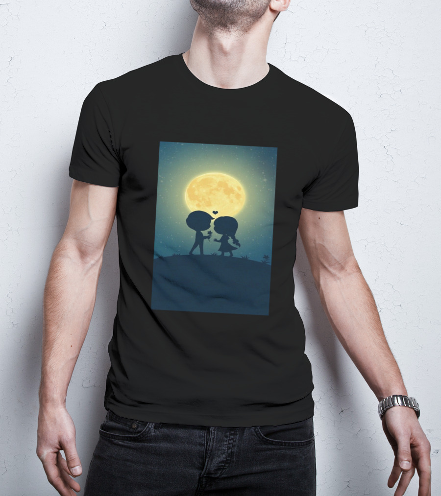 Anime 410328 Silhouette Couple Full Moon Romance T-Shirt